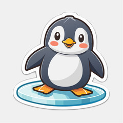 Naklejka premium Cute cartoon penguin standing on an ice floe