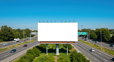 Large Blank White Billboard for Advertisement Highway Setting.