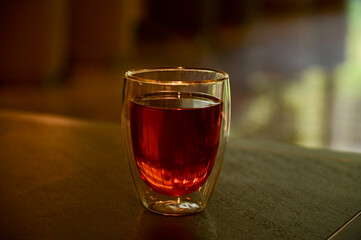 Close-up of the hot black tea. Cup of hot black tea. Food and beverage concept. Hot drink. Drink background. 