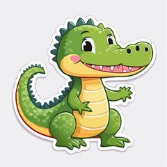 Naklejka premium Cute cartoon alligator waving happily
