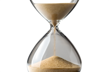 Hourglass with sand flowing isolated on white background