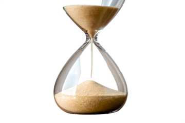 Hourglass with sand flowing isolated on white background