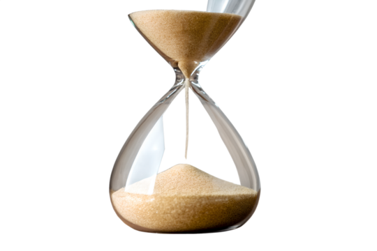 Hourglass with sand flowing isolated on white background