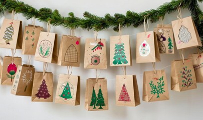 Advent calendar made of paper bags. Eco friendly advent calendar. Christmas advent calendar 