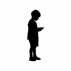 Silhouette of a boy looking seriously at a prescription paper isolated on white background
