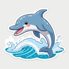 Naklejka premium Cute Dolphin Jumping out of Water