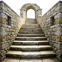 Fototapeta premium Stone staircase leading to an arched gateway isolated on transparent background