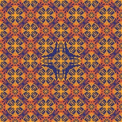 seamless pattern with floral pattern,purple, orange curves,painted create to flower shape,leaves with background in geometric patterns as sarong,fabric,tile,printed fabric,batik,tablecloth patterns.