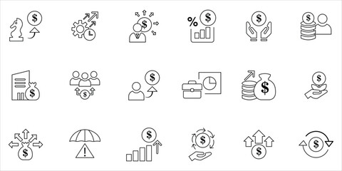 investment icons set. investor, strategy, portfolio, venture capital and more. simple line vector