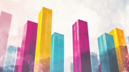 Colorful bar graph against a hazy background