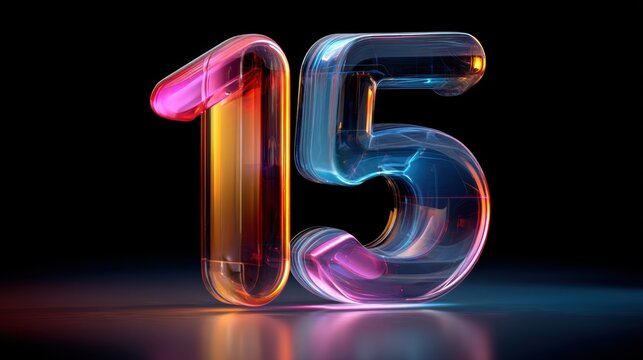 3D number 15 in neon colors on dark background