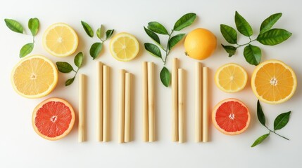 Eco-friendly reusable straws with citrus fruits
