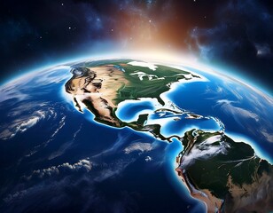 earth s celestial beauty a photorealistic depiction of our planet showcasing its continents and oceans against the backdrop of space a view that encapsulates the wonder of our planet