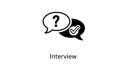 Interview icon with question mark and check mark in speech bubbles, symbolizing communication, feedback, and confirmation isolated on white background