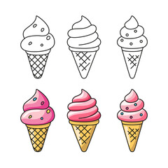 Ice cream in waffle cone, line and color icon. Vector isolated element on white background