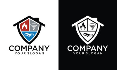 Creative Water, Fire and Mold shield Logo Design