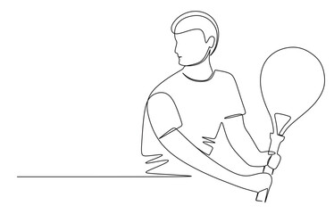 continuous line art of a man playing padel with a racket in his hand. padel tournament	