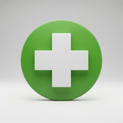 Obraz premium Green circular icon with a white plus symbol, representing health, medical assistance, and wellness