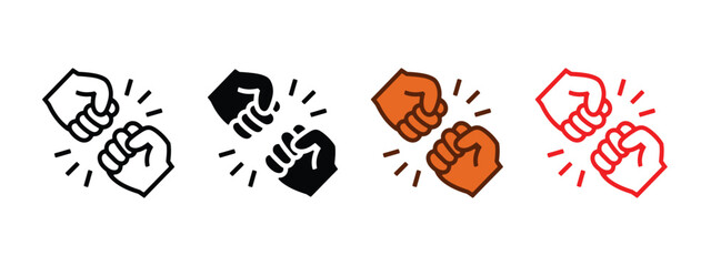 Fototapeta premium Fist crashing icon vector. Protest, partnership, strength, and collaboration for global teamwork and unity in business, sports, and social connections symbol. vector illustration.