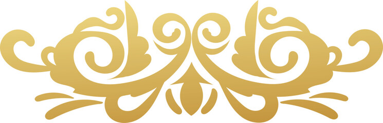 Symmetrical golden ornate scrollwork design with elegant floral and swirling patterns decorative flourish element. ©  Artisan Graph