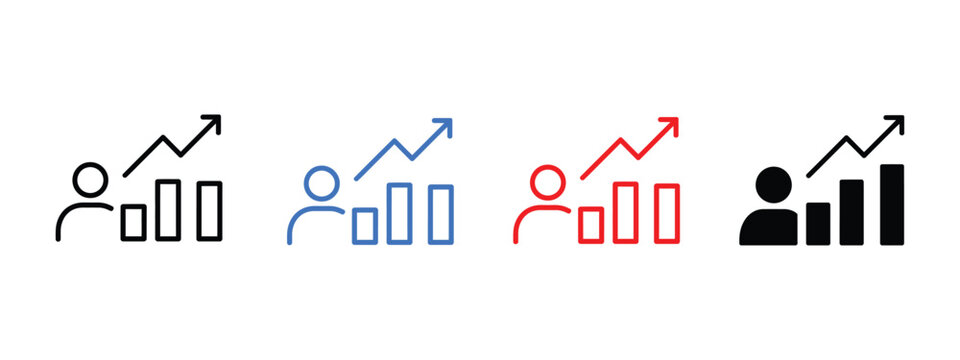 Person with chart, illustration of performance and marketing report icon vector. Achieve dynamic growth with a clear business strategy and dedicated team symbol. vector illustration.