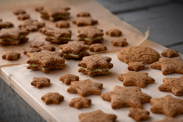 Homemade Gluten-Free Sugar-Free Star Cookies with Pear Sweetener and Pistachio Cream Filling