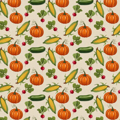 Seamless Pattern Collection of Fresh Vegetables and Vegetarian Lifestyle  Organic Greens, Vegan Icons, Farm to Table, Cute Doodles, and Minimalist Healthy Food Designs