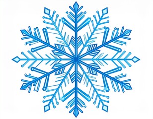 Intricate Blue Snowflake Vector – Crisp Winter Ice Crystal Illustration