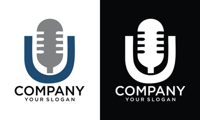 Creative Podcast mic icon symbol logo microphone talk audio. Music radio tech podcast logo label sound studio vector icon