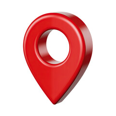 Red Location Pin Icon with Circular Hollow Center 3d icon in cartoon plastic style minimal isolated on transparent white background, clipping path