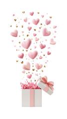 Tiny Gift Box Bursting Open with Mini Hearts on Transparent Background
