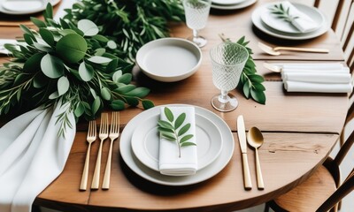 Elegant table setting with greenery and gold accents for a modern dining experience