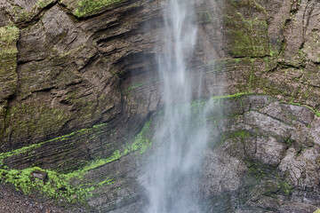 Fototapeta premium Gocta Waterfalls, one of the tallest waterfalls in the world, located in the Amazonas region of northern Peru. Surrounded by lush cloud forest, this remote natural wonder cascades over 771 meters tall
