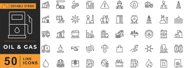 Oil & Gas line icon set. Editable stroke. Vector illustration.
