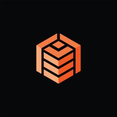Orange Cube Hexagon Logo Design Vector Template