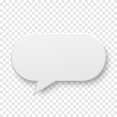 Vector white blank paper speech bubble on transparent background. Oval shape. Template for your design.