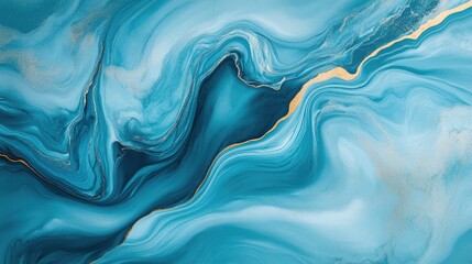 Elegant Abstract Turquoise and Gold Fluid Art with Smooth Waves