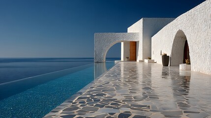 Modern coastal villa with infinity pool high resolution image