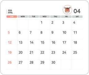 2026 April Calendar Illustration / 2026년 4월 달력 일러스트