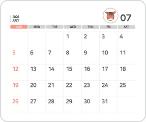 2026 July Calendar Illustration / 2026년 7월 달력 일러스트