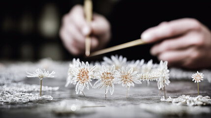 Delicate Floral Craftsmanship in Artisan Workshop with Close-Up Focus