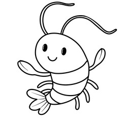 Cute Shrimp black doodle outline.