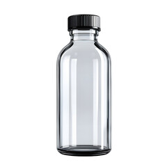 Naklejka premium Clear glass bottle with black screw cap isolated on transparent background