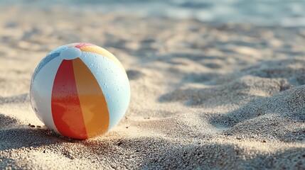 Obraz premium Realistic beach ball resting on sandy shore detailed