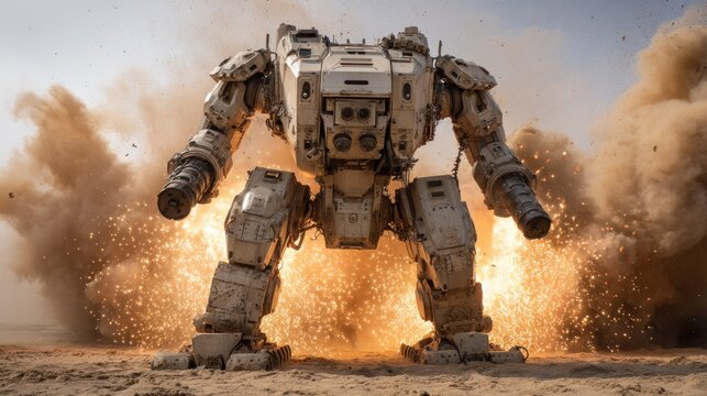 Giant combat robot explodes