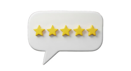 Yellow Five Star Rating Customer Feedback Review in Speech Bubble Best Design With Subtle Gold Accents and Satisfaction isolated on a transparent background.
