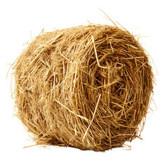 A round baled hay agricultural crop harvested dry grass isolated on transparent background