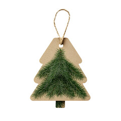 Rustic wooden tree ornament with glittery branches isolated on transparent background