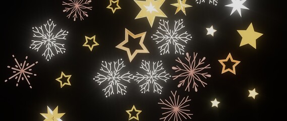 Beautiful festive background with gold stars and snowflakes. Perfect for Christmas, New Year, and winter holiday designs.
