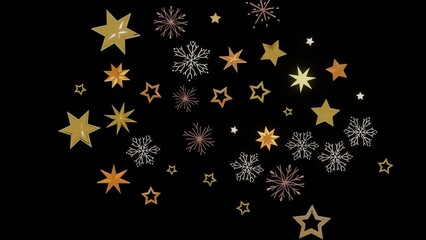 Beautiful holiday background with gold stars and snowflakes on black. Perfect for Christmas, New Year, and winter designs.